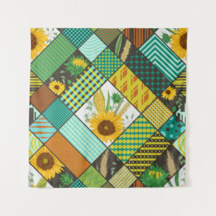 Patchwork-Getreide, Sonnenblumen, geometrisches Mu Wandteppich