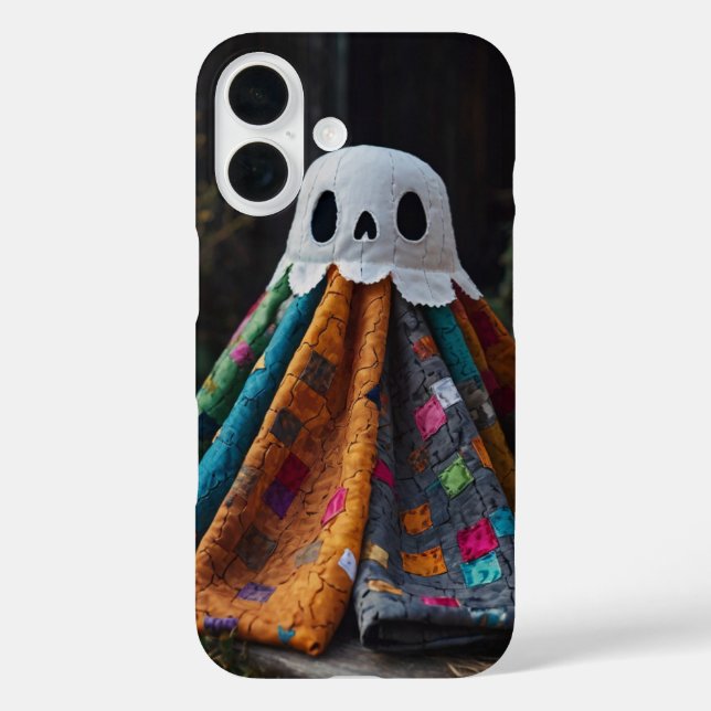 Patchwork Ghost Halloween iPhone 16 Hülle (Rückseite)