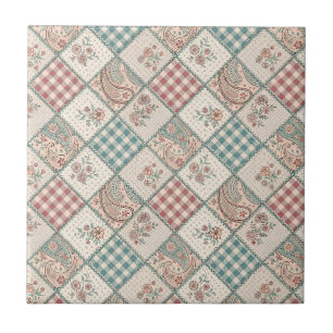 Patchwork-Gingham und karierte, gequiltete Paisley Fliese
