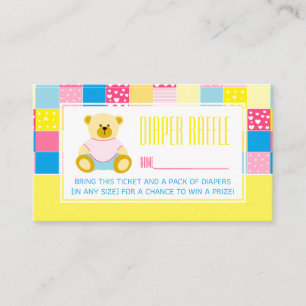 Patchwork Gold Bär, Baby Shower Raffle Ticket Begleitkarte