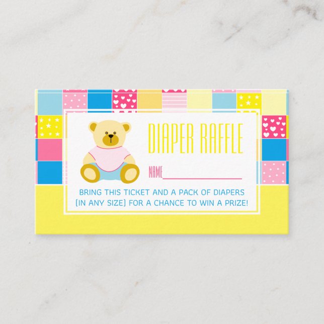 Patchwork Gold Bär, Baby Shower Raffle Ticket Begleitkarte (Vorderseite)