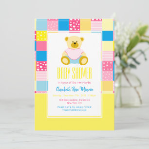 Patchwork Gold Bär, Babydusche Einladung