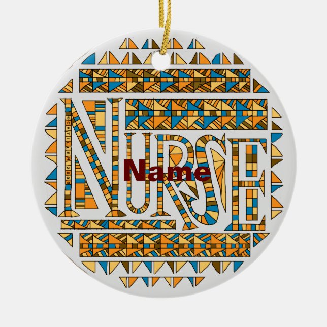 Patchwork-Gold-Krankenschwester  Keramik Ornament (Vorne)