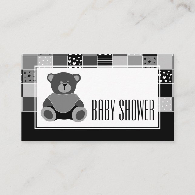 Patchwork Grauer Bär, Baby Shower Ticket Einladung (Vorderseite)