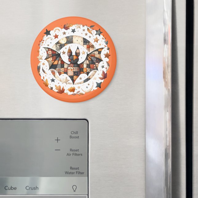 Patchwork Halloween Bat in Herbstfarben Magnet (In Situ (Kühlschrank))