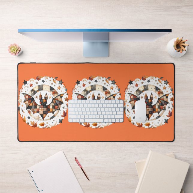 Patchwork Halloween Bat in Herbstfarben Schreibtischunterlage (Büro 1)