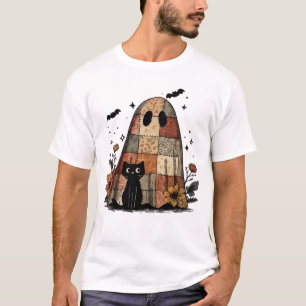 Patchwork Halloween Fantôme chat noir T-Shirt Esse