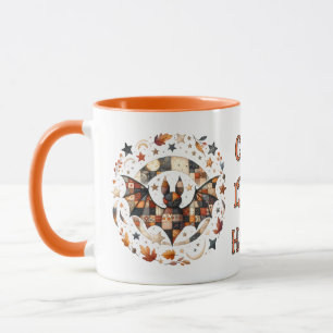 Patchwork-Halloween-Fledermaus in Herbstfarben Tasse