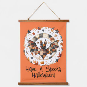 Patchwork-Halloween-Fledermaus in Herbstfarben Wandteppich Mit Holzrahmen