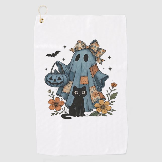 Patchwork Halloween Ghost Black Cat Essential T-Sh Golfhandtuch (Vorderseite)