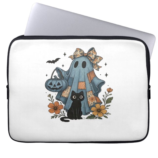 Patchwork Halloween Ghost Black Cat Essential T-Sh Laptopschutzhülle (Vorderseite)