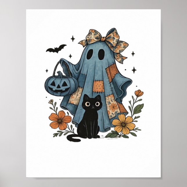 Patchwork Halloween Ghost Black Cat Essential T-Sh Poster (Vorne)
