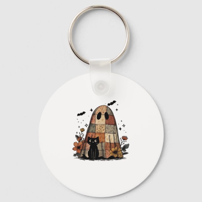 Patchwork Halloween Ghost Black cat Essential T-Sh Schlüsselanhänger (Vorderseite)