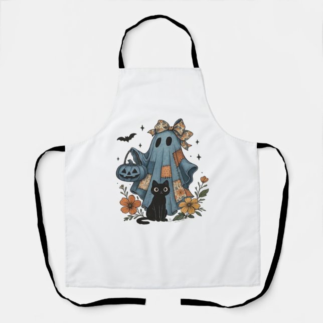 Patchwork Halloween Ghost Black Cat Essential T-Sh Schürze (Vorderseite)