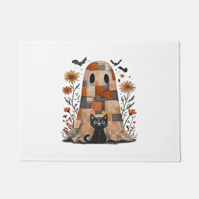 Patchwork Halloween Ghost und Cat , Retro Spooky F Fußmatte (Vorderseite)