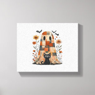 Patchwork Halloween Ghost und Cat , Retro Spooky F Leinwanddruck