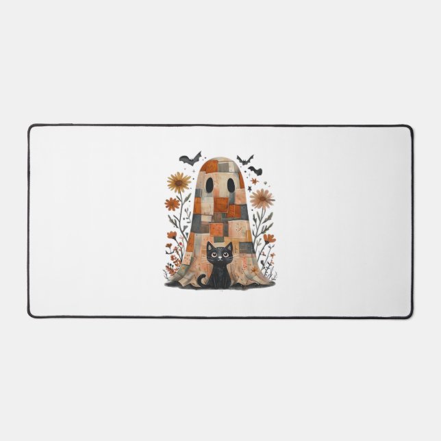 Patchwork Halloween Ghost und Cat , Retro Spooky F Schreibtischunterlage (Vorderseite)