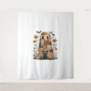 Patchwork Halloween Ghost und Cat , Retro Spooky F Wandteppich