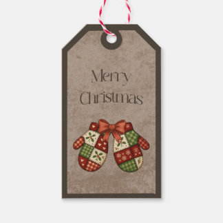Patchwork-Handschuhe in Weihnachtsfarben Geschenk- Geschenkanhänger