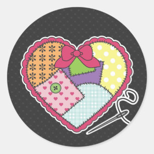 Patchwork Heart Runder Aufkleber