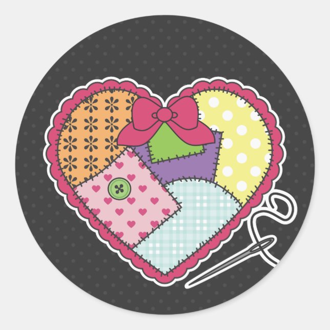 Patchwork Heart Runder Aufkleber (Vorderseite)