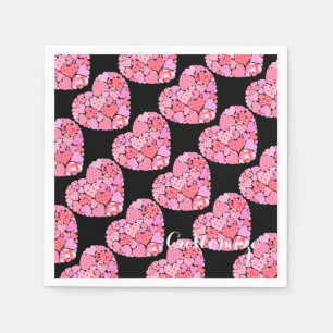 Patchwork Hearts Black Napkins Serviette