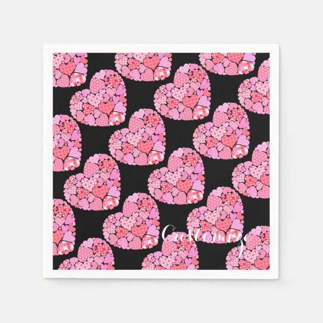 Patchwork Hearts Black Napkins Serviette (Vorderseite)