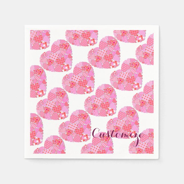 Patchwork Hearts White Napkins Serviette (Vorderseite)
