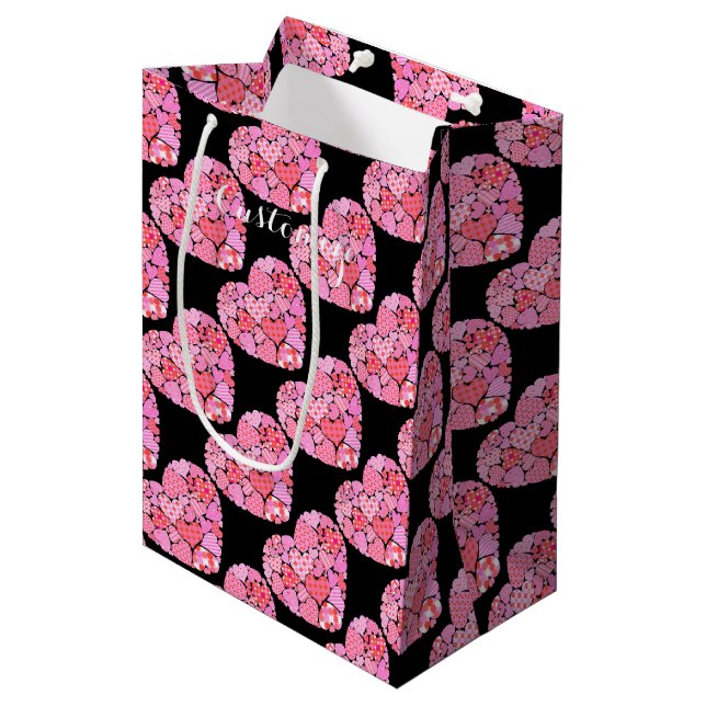 Patchwork Herz-Black-Geschenktasche Mittlere Geschenktüte (Vorderseite Schrägansicht)