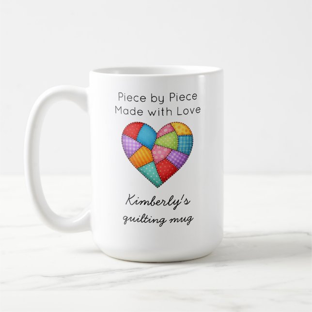 Patchwork-Herz in bunter Quiltstickerei Kaffeetasse (Links)