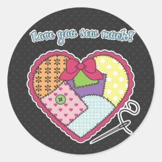 Patchwork Herz - Liebe nähen Sie viel! Runder Aufkleber