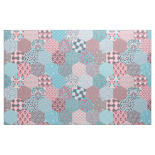 Patchwork Hexagons Rosa und Türkis Stoff