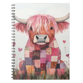 Patchwork Highland Cow Valentine Notizblock