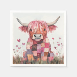 Patchwork Highland Cow Valentine Serviette