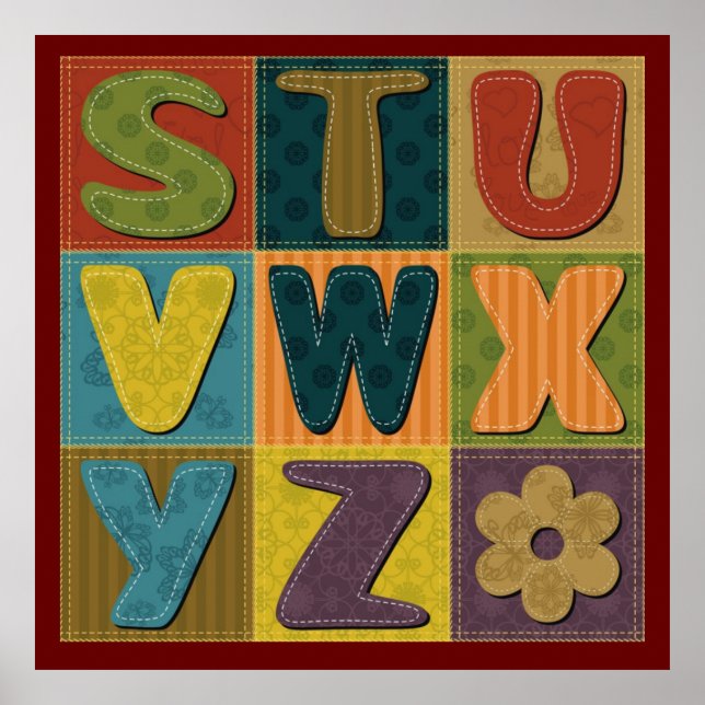 Patchwork Hintergrund mit Alphabet Muster Poster (Vorne)