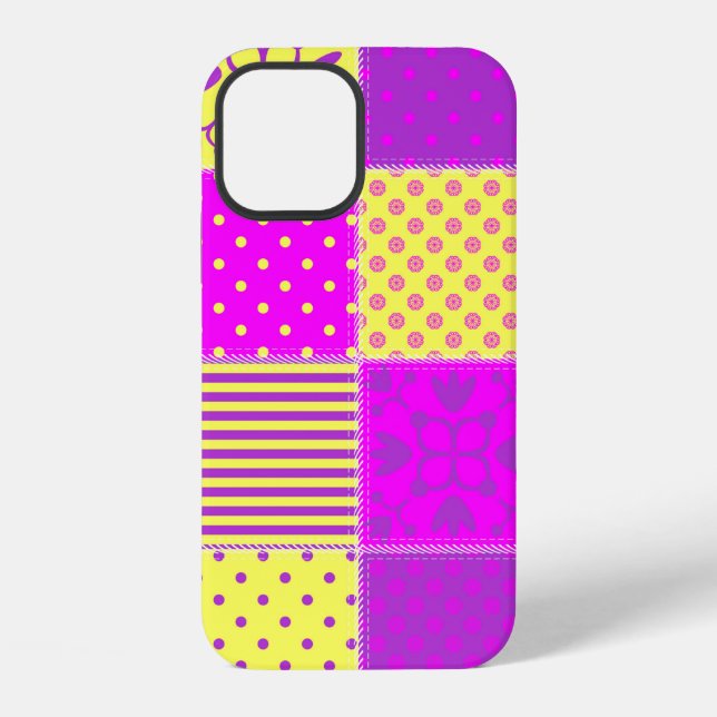 Patchwork-Hintergrund mit verschiedenen Mustern Ku iPhone 12 Hülle (Rückseite)
