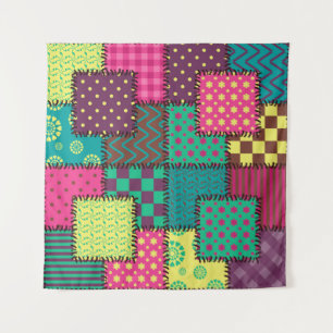 Patchwork-Hintergrund mit verschiedenen Mustern Wandteppich
