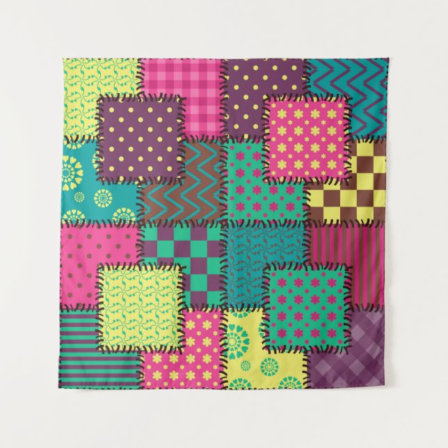 Patchwork-Hintergrund mit verschiedenen Mustern Wandteppich (Vorderseite)