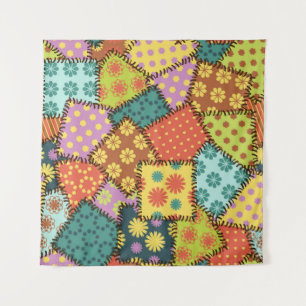 Patchwork-Hintergrund mit verschiedenen Mustern Wandteppich