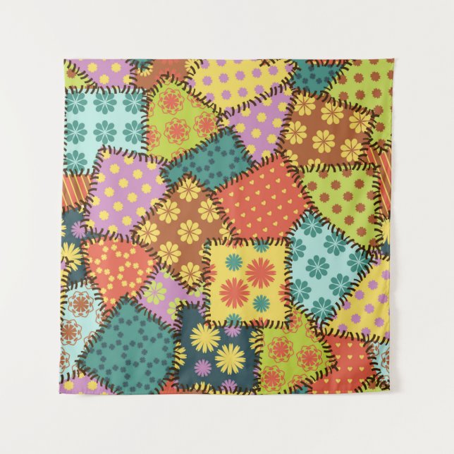 Patchwork-Hintergrund mit verschiedenen Mustern Wandteppich (Vorderseite)