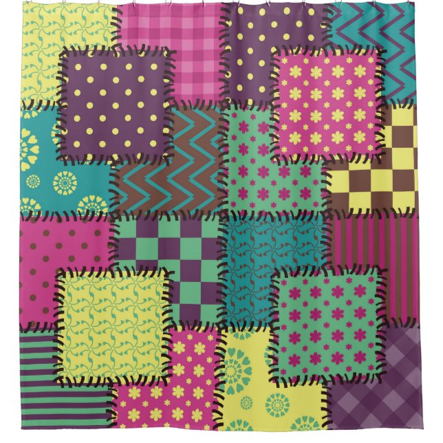 Patchwork: Hintergrund verschiedener Muster Duschvorhang (Vorderseite)