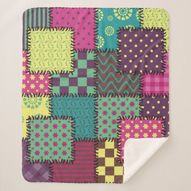 Patchwork: Hintergrund verschiedener Muster Sherpadecke (Vorderseite)
