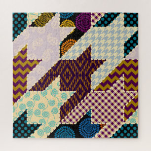 Patchwork Houndstooth: Nahtloser Vintage-Hintergru