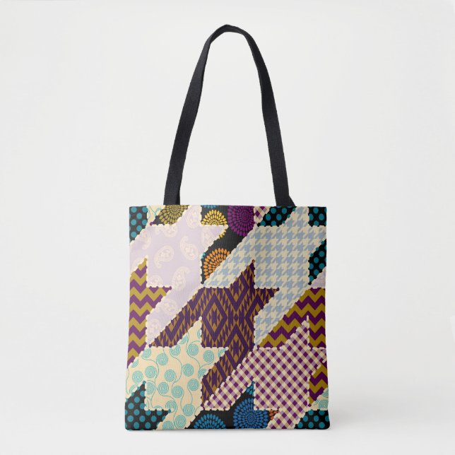 Patchwork Houndstooth: Nahtloser Vintage-Hintergru Tasche (Vorderseite)