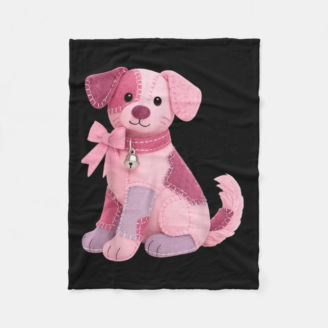 Patchwork-Hund Rosa Band Brustkrebsbewusstsein  Fleecedecke (Vorderseite)