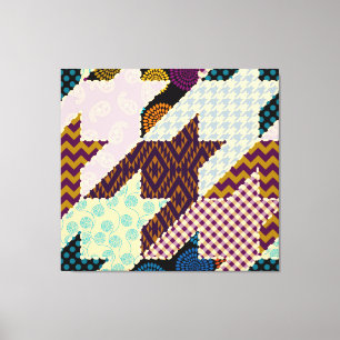 Patchwork Hunde Zahn: Vintag nahtloser Hintergrund Leinwanddruck