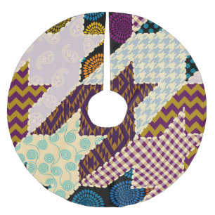 Patchwork Hunde Zahn: Vintag nahtloser Hintergrund Polyester Weihnachtsbaumdecke