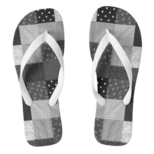 Patchwork im Vintagen Schwarzweißstil Flip Flops (Fußbett)