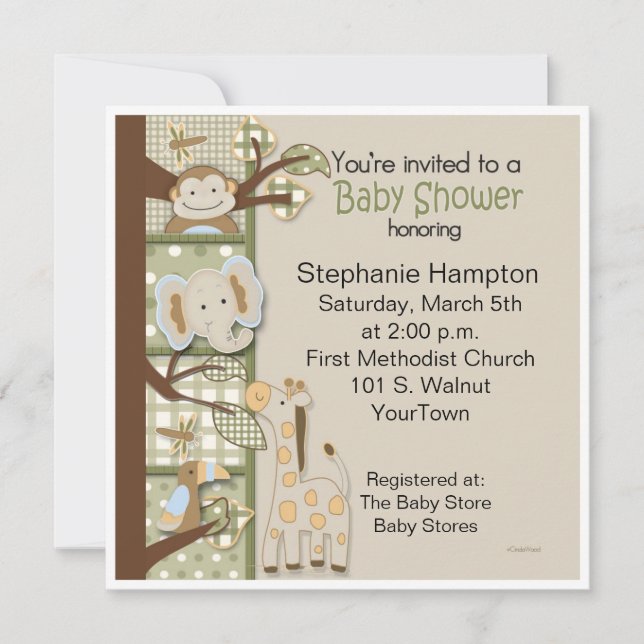 Patchwork in Greens Baby shower Invitation (Devant)