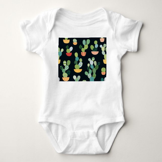 Patchwork-Kaktus-Pflanze Nahtloses Muster Baby Strampler (Vorderseite)